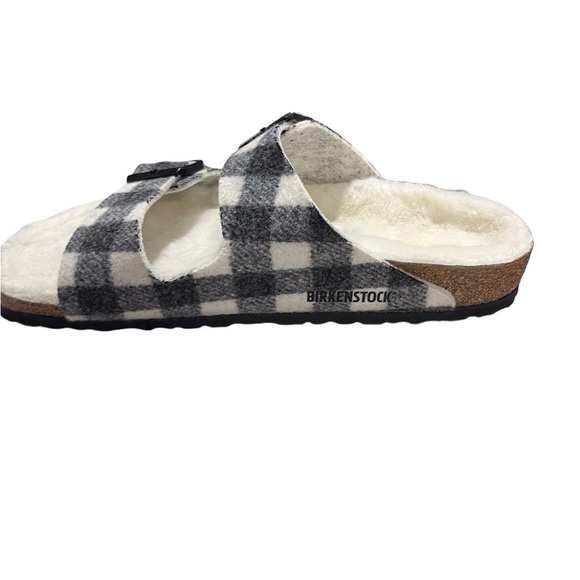 Birkenstock Arizona Wool Plaid Sherling Shoe Black White Size 40 RIGHT SHOE ONLY - Picture 6 of 7